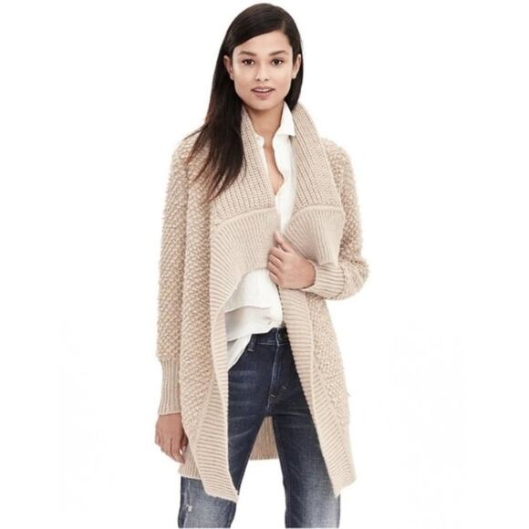 Banana Republic wool alpaca blend long line open front heavy weight cardigan M - Picture 1 of 10